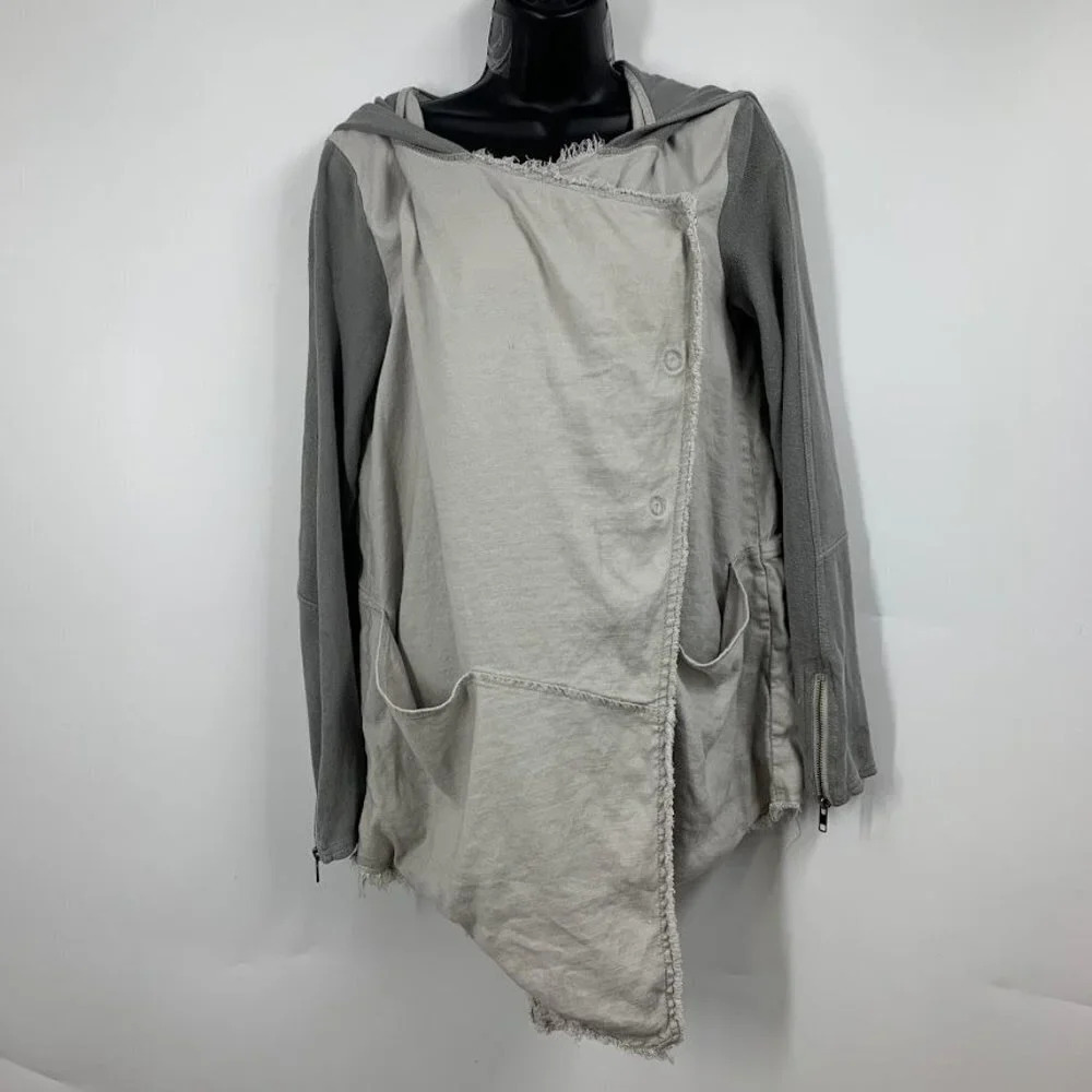 Free People Women's Drippy Linen Asymmetrical‎ Snap Hoodie Jacket Size S
